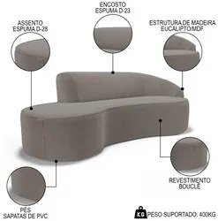 Sofá Living 4 Lugares 280cm Braço Direito Mozart D06 Bouclê Bege Escur