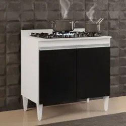 Balcão para Cooktop 80cm 2 Portas Flórida Branco/Preto - Lumil Móveis