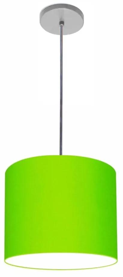 Luminária Pendente Vivare Free Lux Md-4106 Cúpula em Tecido - Verde-Limão - Canopla cinza e fio transparente
