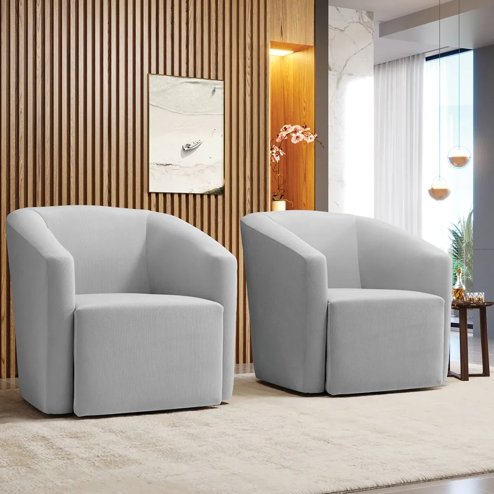 Poltrona Decorativa Base Giratória Kit 2 Stella Max Suede Cinza D03 - D'Rossi
