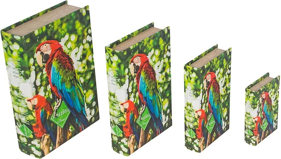 Book Box Conjunto 4 Peças Arara Vermelha Amazônia Fullway - 30x21 cm