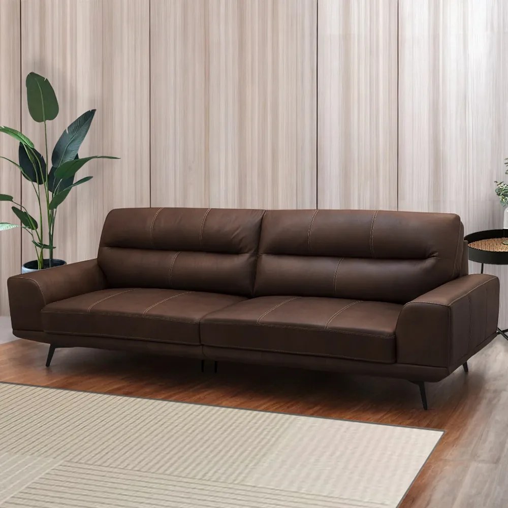 Sofá Decorativo Ashton 3 Lugares Sala de estar 216cm Pés em Aço Couro Marrom Chocolate G88 - Gran Belo