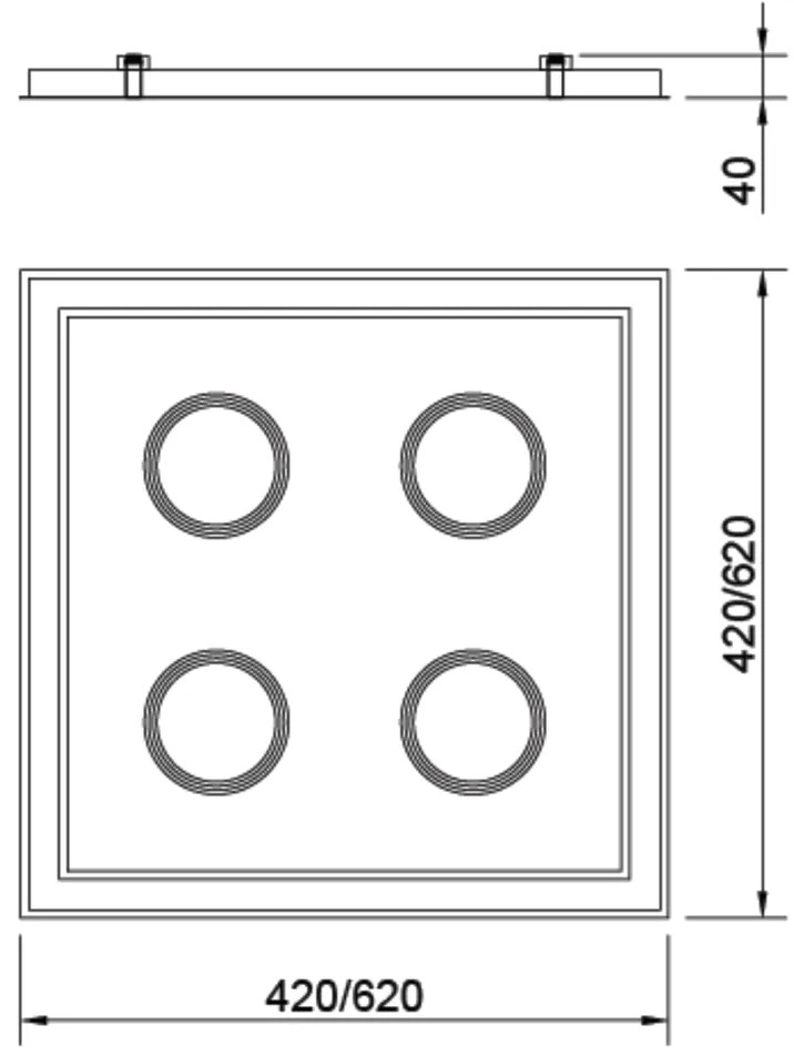 Embutido Scala Pro 42X42X09Cm 04Xar70 Led 36,8W Bivolt | Usina 19233/4... (PT - Preto Texturizado, 3000k)