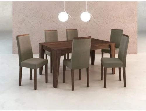Sala de Jantar com 6 Cadeiras Estofadas Suede - Graveto/Nogal