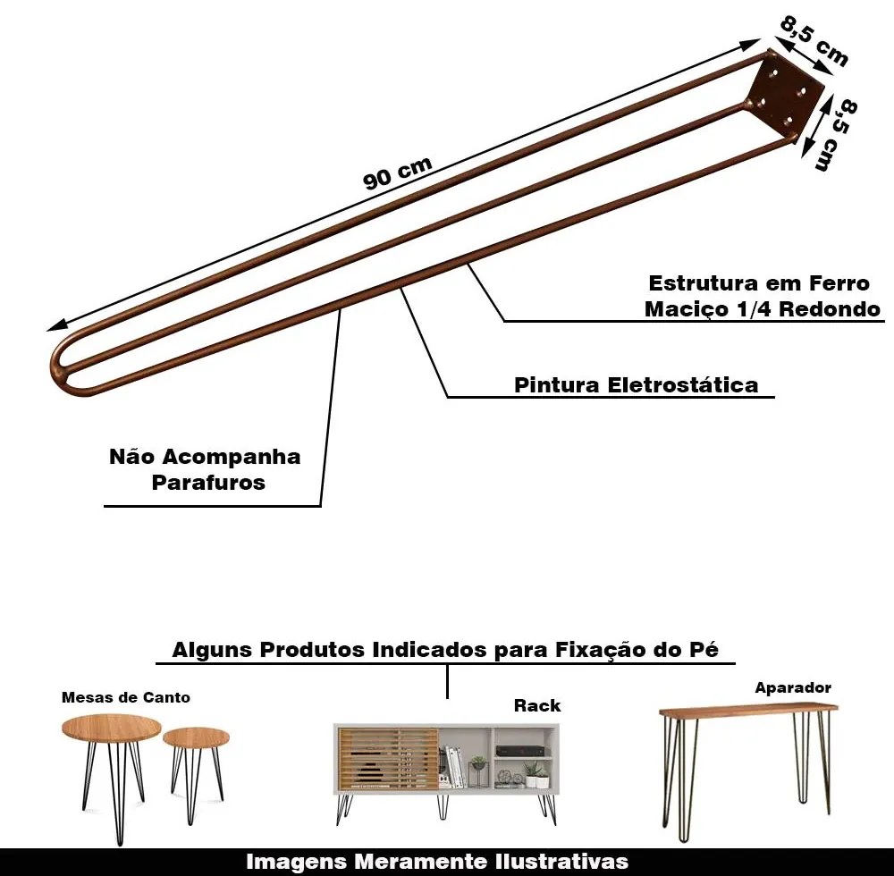 Kit 16 Pés de Metal 90 CM Hairpin Legs Aparador e Mesa de Canto Bronze G41