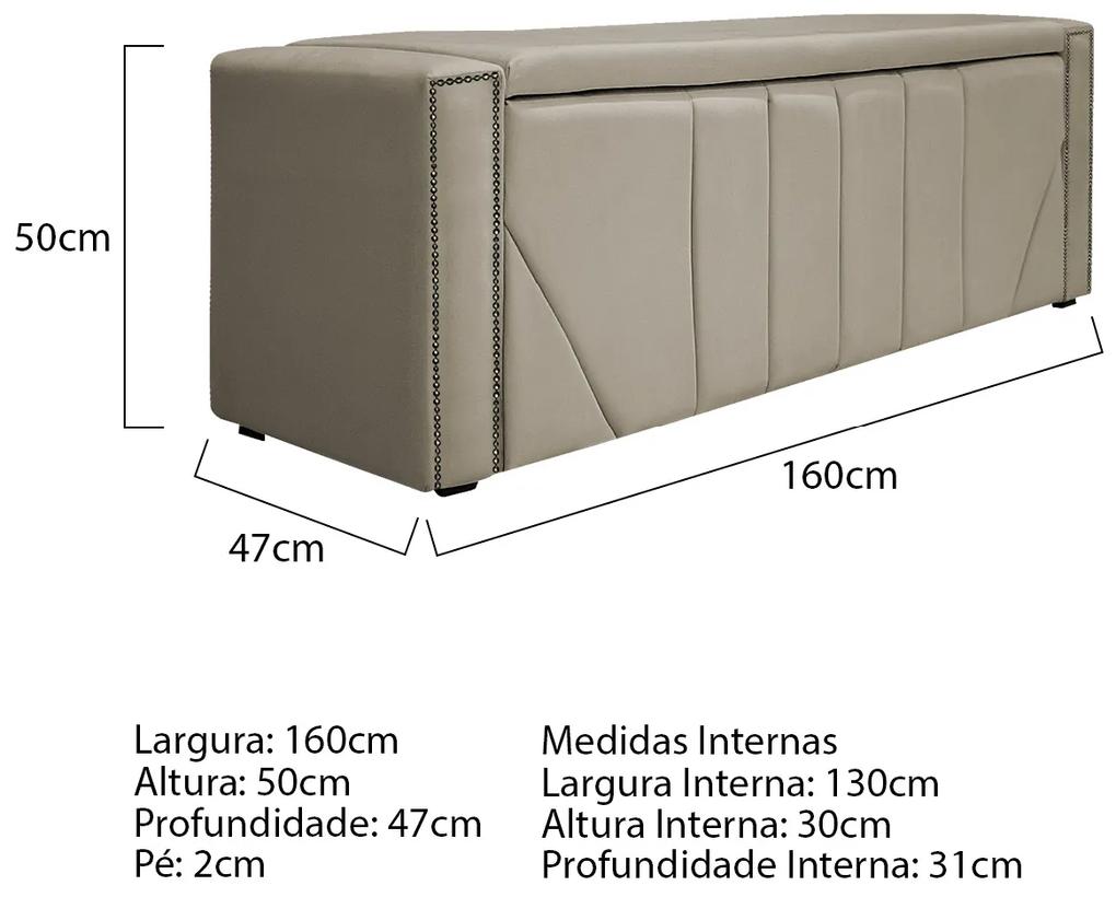 Calçadeira Baú Queen Minsk P02 160 cm para cama Box Suede - ADJ Decor