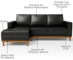 Sofá 3 Lugares 200cm Living Com Chaise Sala de Estar Kayrós D05 Sintét