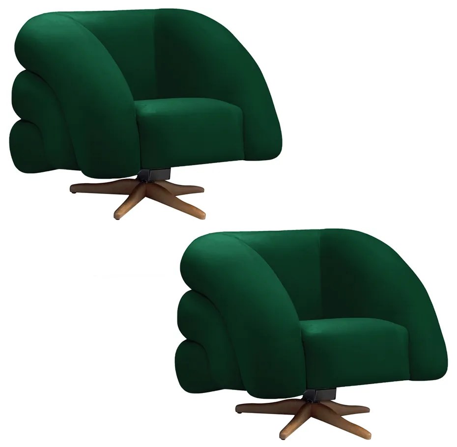 Poltrona Giratória Orgânica com Balanço kit 2 Tana Bouclê Verde E03 - D'Rossi