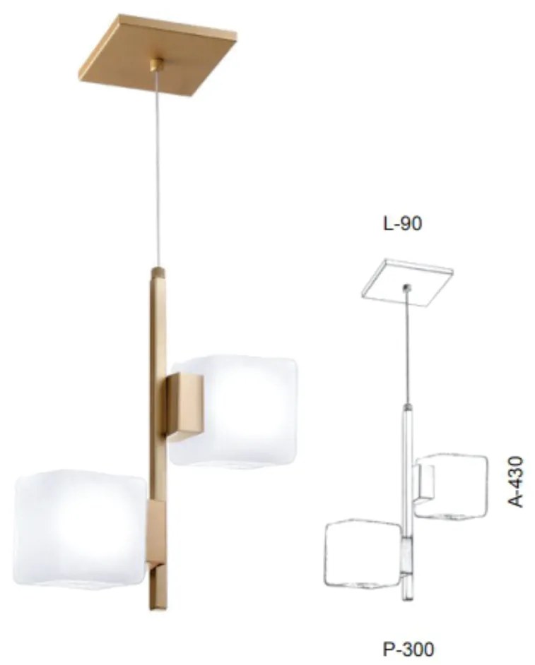 Pendente Duplo Vidro Quadrado 09X43X30Cm Metal E Cubo 01Xg9 |Old Artis... (HONEY, CLEAR (TRANSPARENTE))