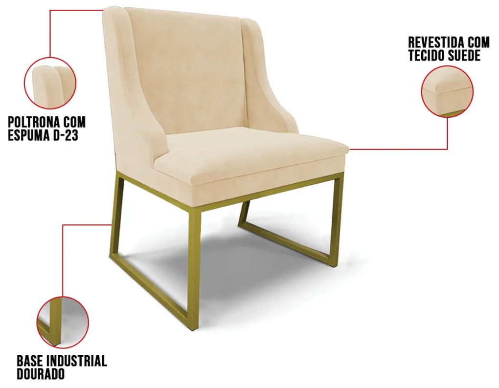 Cadeira Sala de Jantar Industrial Dourado Kit 10 Liz Suede Bege D03 - D'Rossi