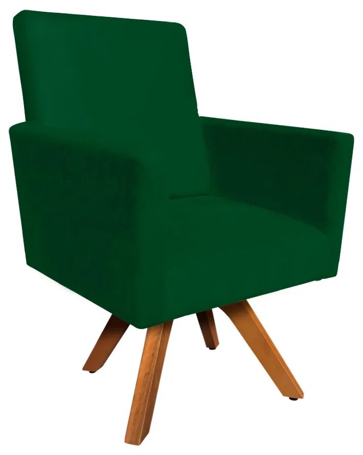 Poltrona Giratória Nina Suede Verde Base Madeira MM30 D'Rossi