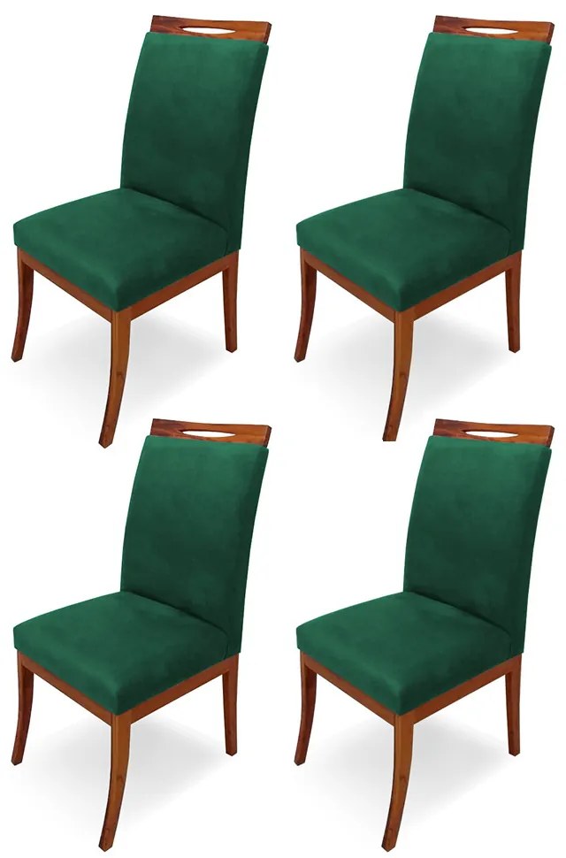 Kit 4 Cadeiras De Jantar Louis Estofada Base Madeira Peroba Suede Verde Bandeira
