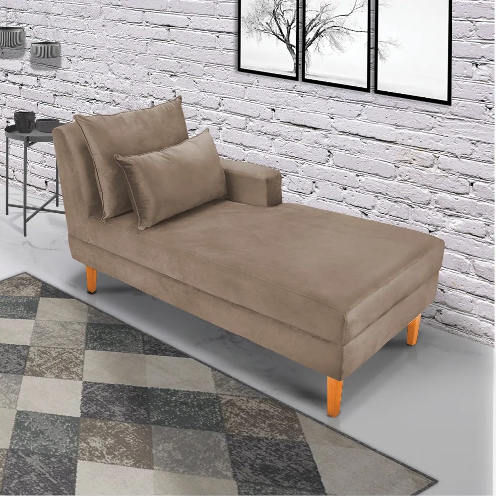 Divã Chaise Chloe 160 cm Veludo Marrom Rato Pés Chanfrado Castanho - D'Rossi