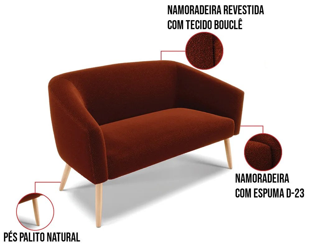 Sofá 2 Lugares Namoradeira Pé Palito Natural Stella Bouclê D03 - D'Rossi - Terra