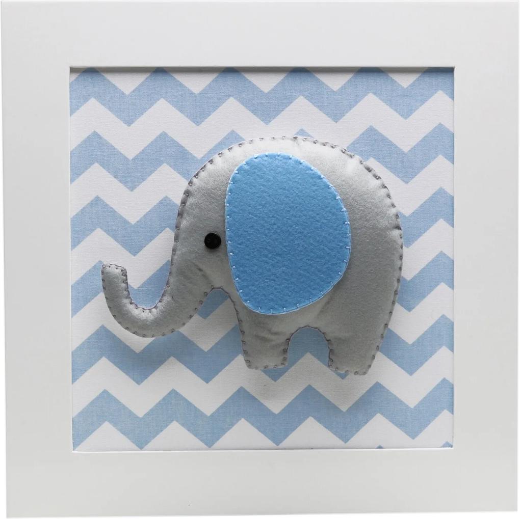 Quadro Decorativo Elefante Chevron Quarto Bebê Infantil Potinho de Mel Azul