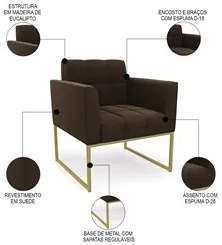 Poltrona Decorativa Base Industrial Dourado Ana Suede Marrom - Ibiza