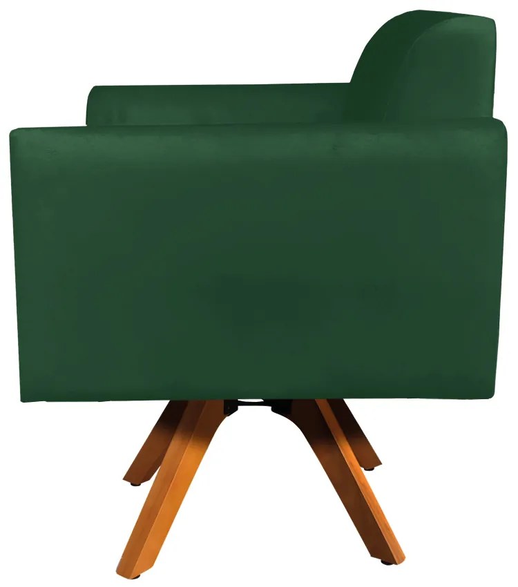 Poltrona Giratória Marisa Suede Verde Base Madeira MM30 D'Rossi