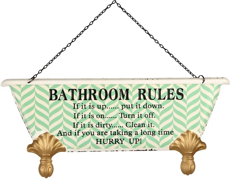 Placa de Metal Decorativa Vintage Bathroom Rules
