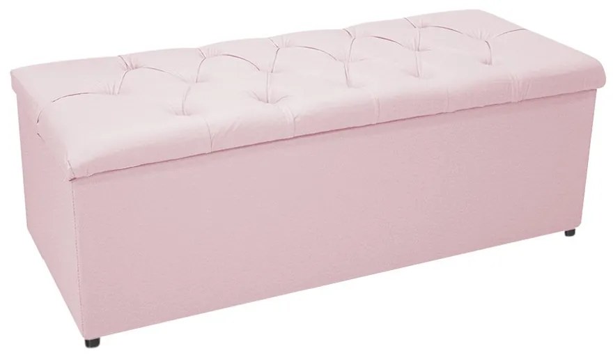 Kit Cabeceira e Calçadeira Baú Estofada Mel 140 cm Casal Com Capitonê Corano Rosa Bebê - ADJ Decor