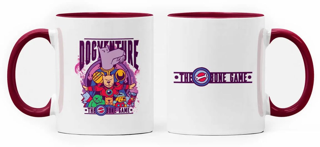 Caneca Dogventure Vingadores Dog Bone Game Geek Nerd Branca com Alça Vinho