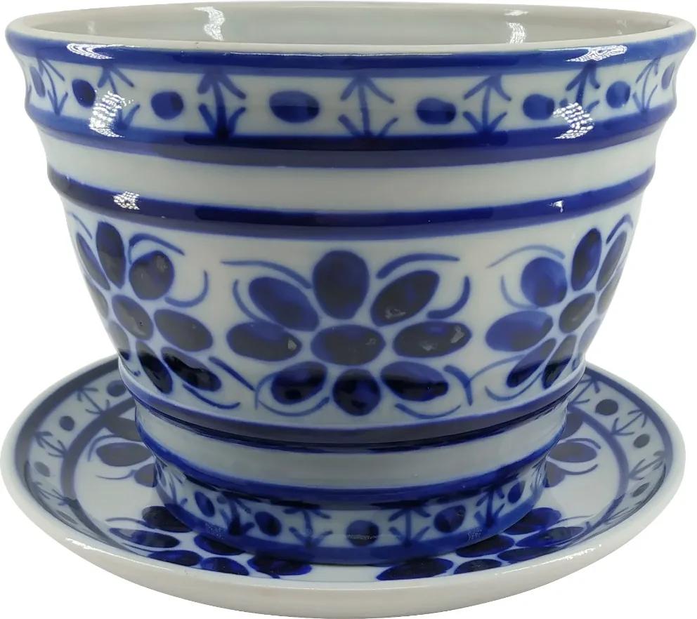 Vaso em Porcelana Azul Colonial 15 cm (com furo)