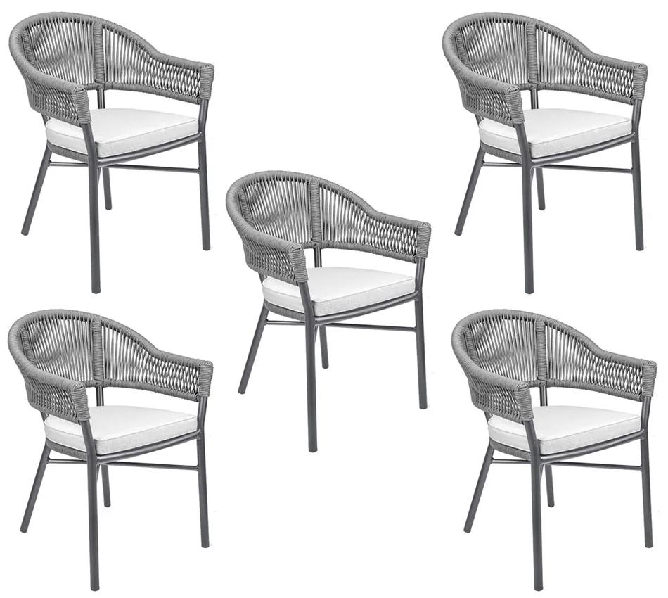 Kit 5 Cadeiras Área Externa de Alumínio Bear com Corda Naútica Grafite G56 - Gran Belo