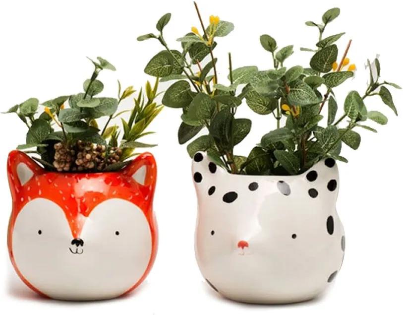 Kit Cachepots Vasos Decorativo de Cerâmica - Fox Raposas