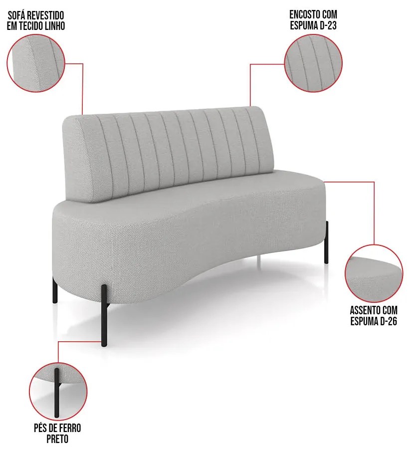 Sofá 2 Lugares Living 160cm Pé Ferro Pto Maraú Linho K01 - D'Rossi - Cinza