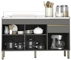 Armário de Cozinha 4 Peças Balcão com Pia 150cm Lina18 K02 Gris/Freijó