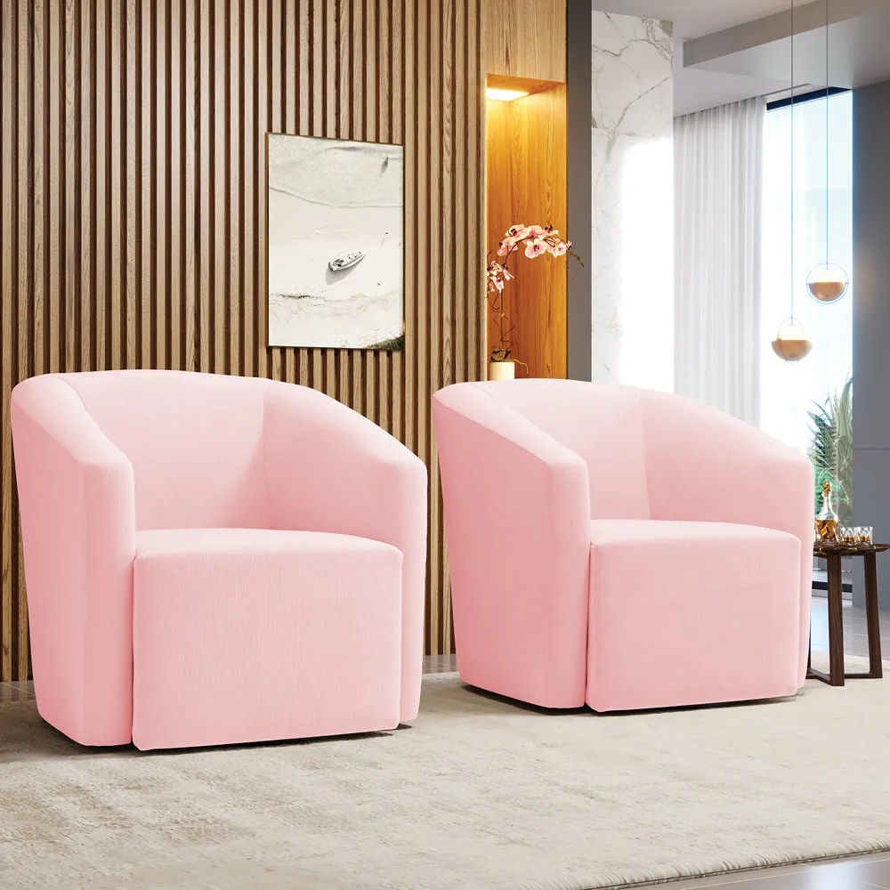 Poltrona Decorativa Base Giratória Kit 2 Stella Max Suede D03 - D'Rossi - Rosa Bebê