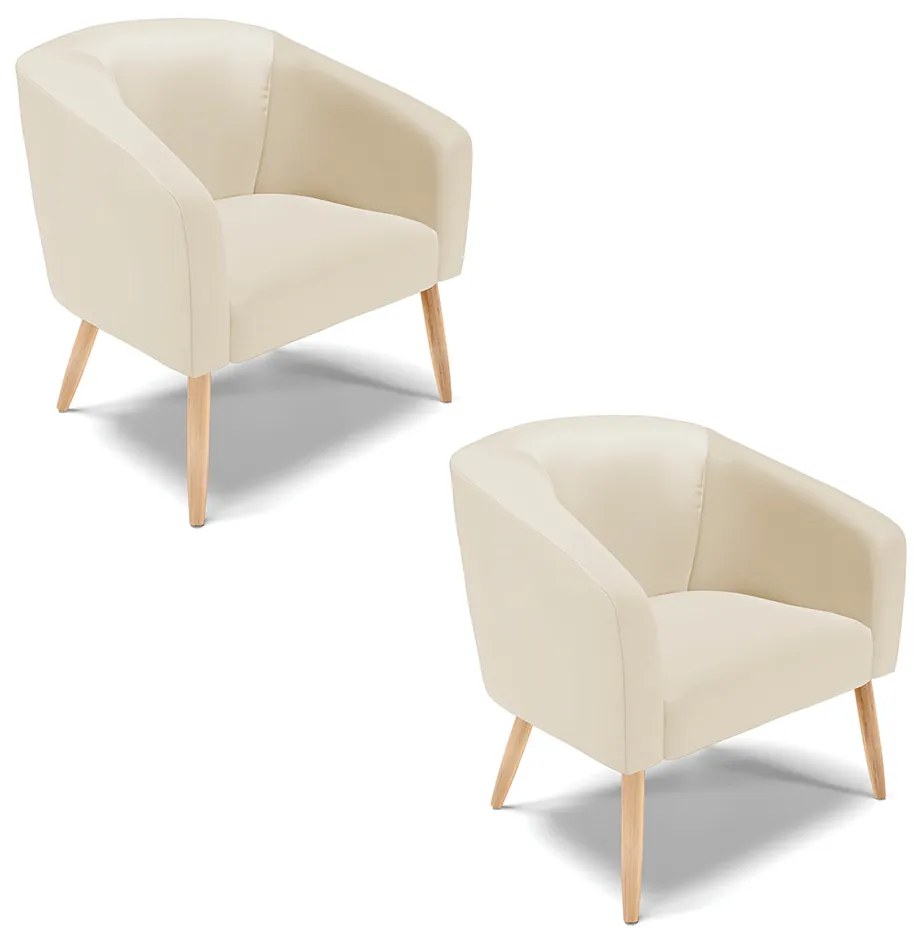 Poltrona Decorativa Pé Palito Natural Kit 2 Stella Sintético D03 - D'Rossi - Bege
