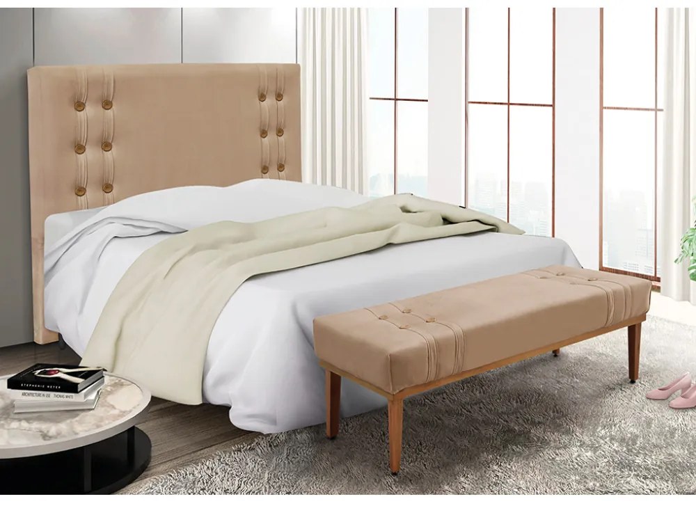 Cabeceira Cama Box King 195cm e Recamier Gênova Suede Bege S04 - D'Rossi