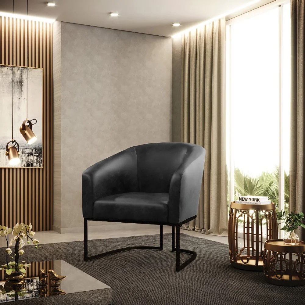 Poltrona Decorativa Industrial Preto Kit 2 Stella Sintético PU D03 - D'Rossi - Preto