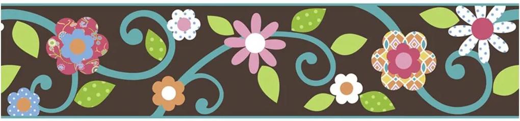 Adesivos de Parede RoomMates Colorido Scroll Floral Peel & Stick Border - Brown e Teal