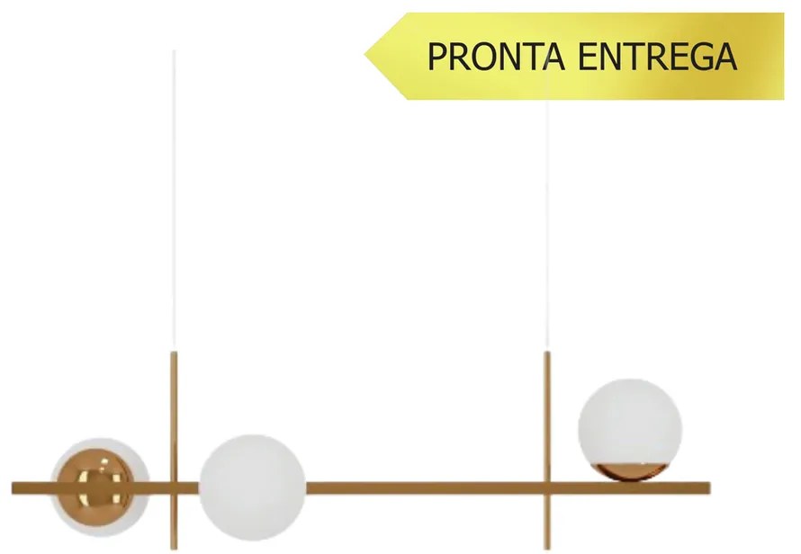 Pendente Marble Retângular 80X26Cm Alumínio E Globo Ø12Cm Fosco 3Xg9 -... (HONEY, FOSCO)