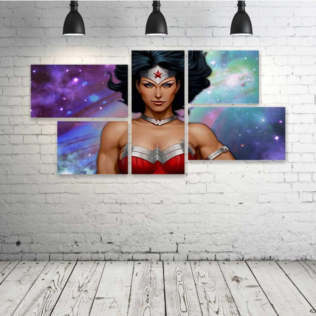 Quadro Decorativo - Beatiful-Wonder-Woman - Composto de 5 Quadros