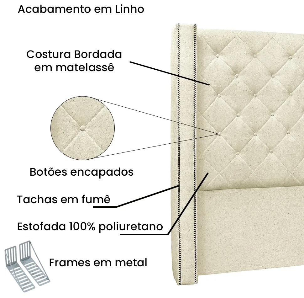 Cabeceira Cama Box Queen 160 cm Vicenza Linho Pérola S04 - D'Rossi