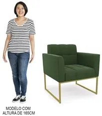 Sofá Namoradeira e 2 Poltronas Base Industrial Dourado Ana Suede Verde