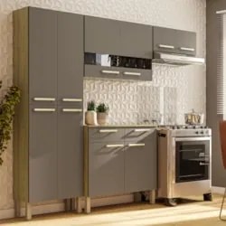 Cozinha Compacta Com Balcão 221cm Vivian Freijó/Gris Z06 - Mpozenato