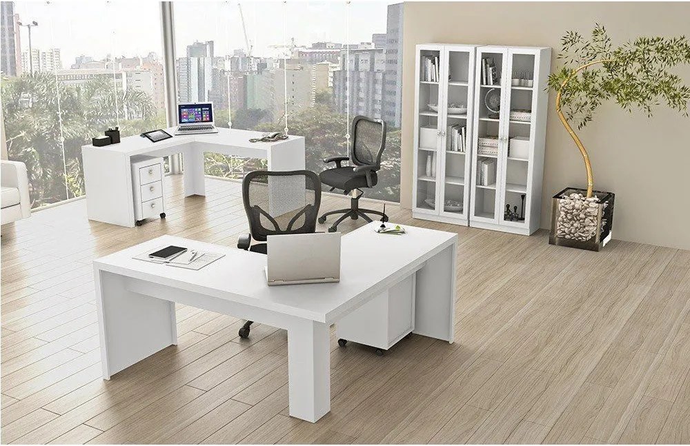 Conjunto para Home Office 06 Peças Branco - Tecno Mobili