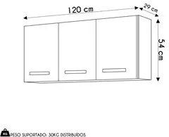 Armários de Cozinha Aéreo 3 Portas 120cm Kit 2 Honduras Preto - Lumil