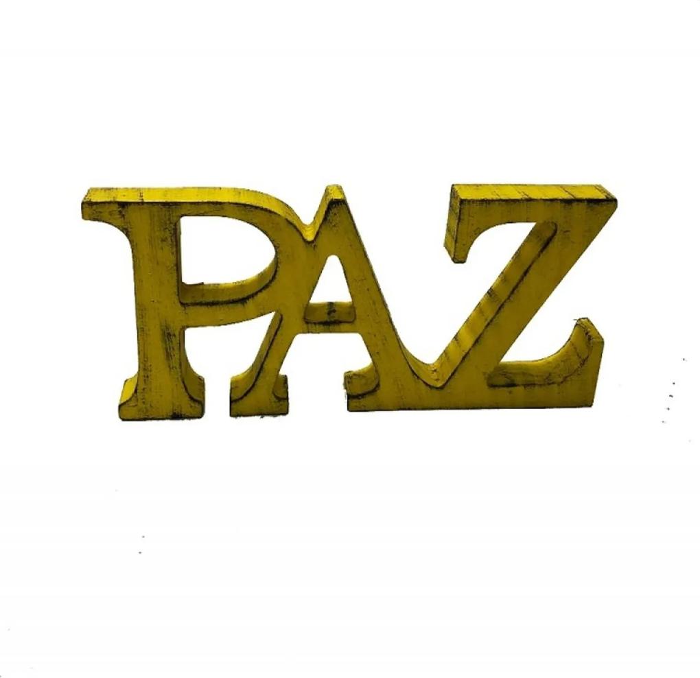 Placa Decorativa Letreiro Paz Resina 12x25x2cm Cor Amarelo
