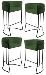 Kit 4 Banquetas Decorativas Base Aço Preto Betina B-89 Corano Verde -