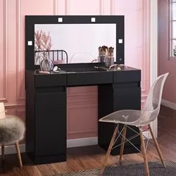 Penteadeira Camarim Com Espelho e LED 3 Gavetas Studio Beauty A02 Pret