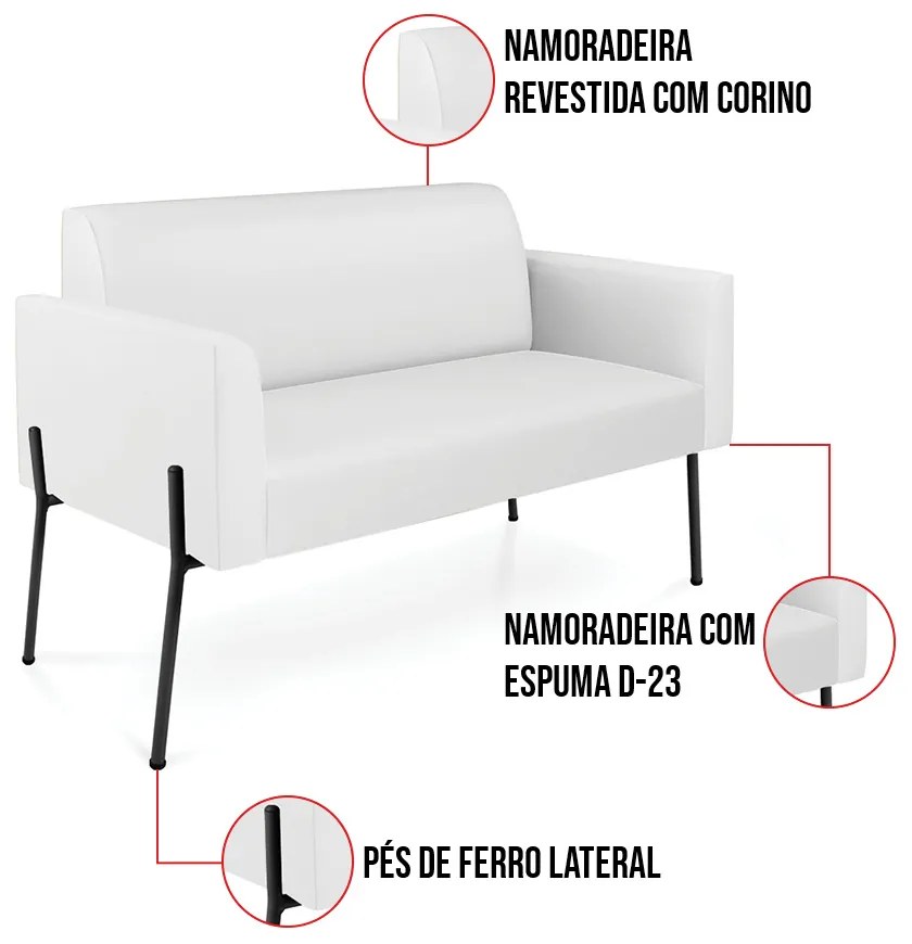 Sofá Namoradeira e 2 Poltronas Pé de Ferro Preto Marisa Corino D03 - D'Rossi - Branco