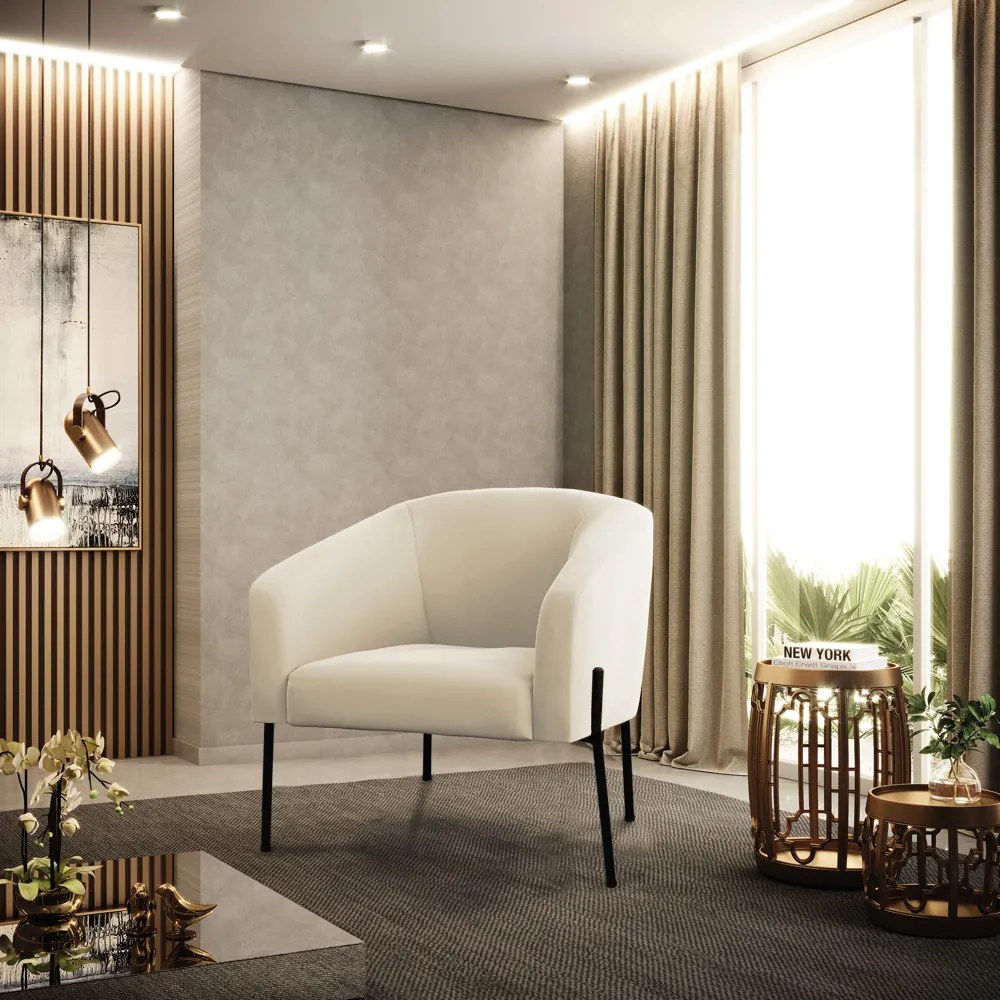 Poltrona Decorativa Pé de Ferro Preto Kit 2 Stella Veludo D03 - D'Rossi - Bege