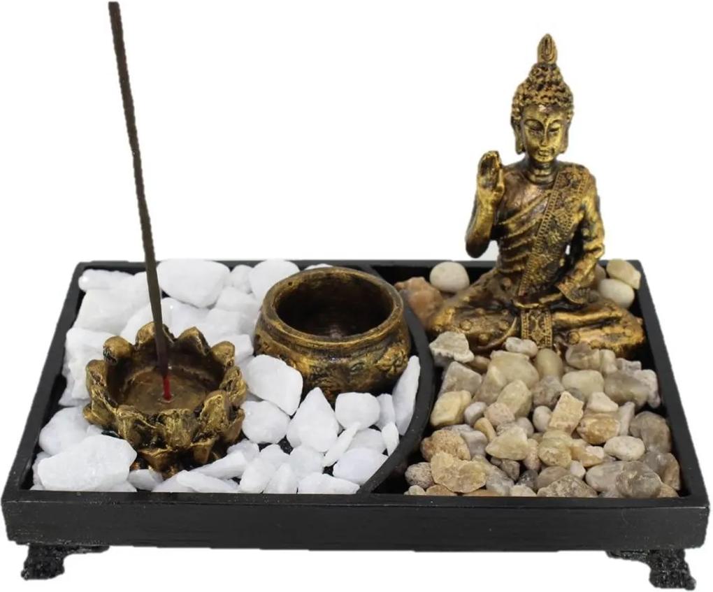 Jardim Zen Buda Nirvana com Pedras, Porta Incensos e Porta Velas