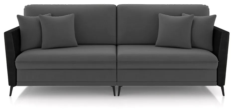 Sofá Living Decorativo Zagreb 3 Lugares 242cm com Almofadas Pés de Ferro Veludo/PU Grafite/Preto G33 - Gran Belo