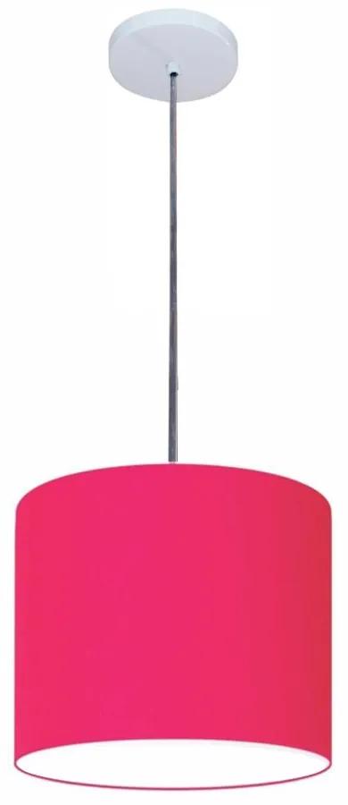 Luminária Pendente Vivare Free Lux Md-4105 Cúpula em Tecido - Pink - Canopla branca e fio transparente