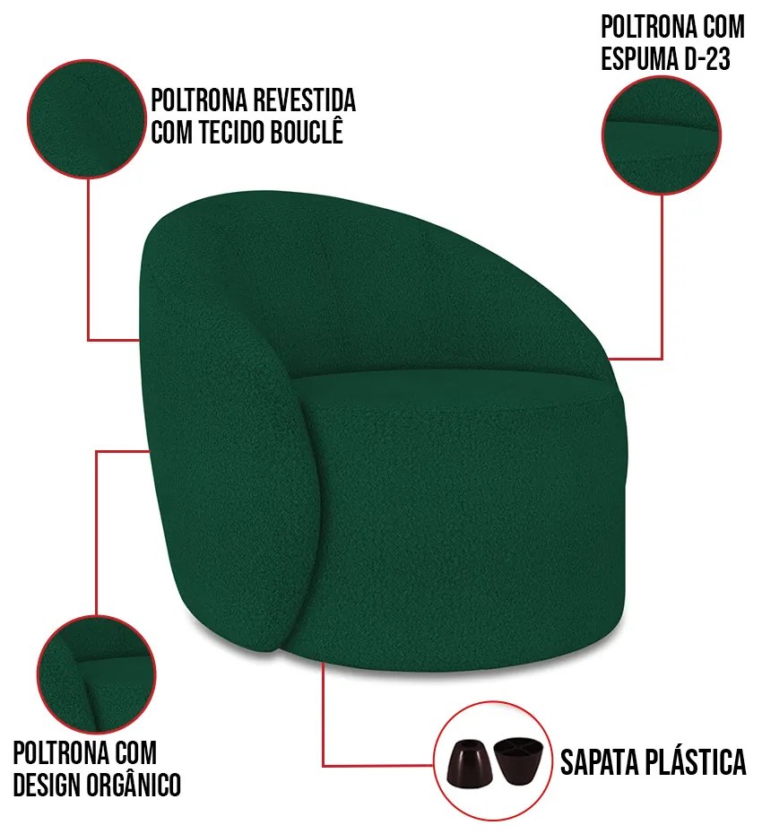 Poltrona Decorativa Orgânica Lua Bouclê D03 - D'Rossi - Verde